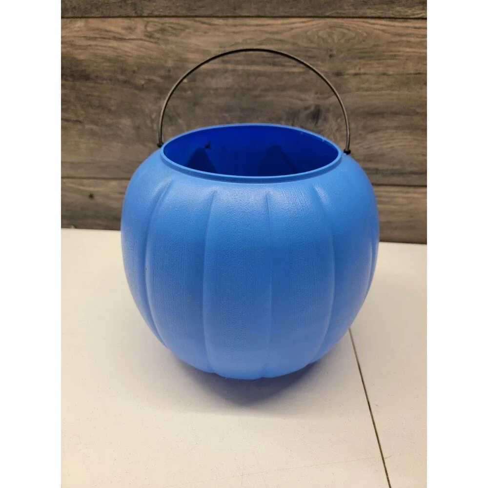 Vtg Blue Halloween Pumpkin Blow Mold Bucket Pail Trick-or-treat USA Gen Foam